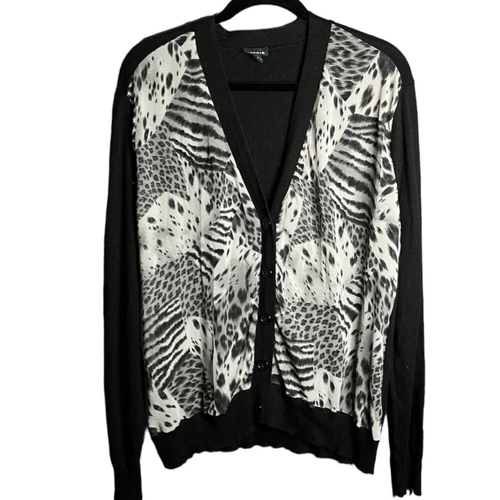 Torrid Black Buttoned Cardigan Animal Print Front 1X